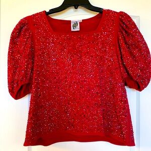 Queen of Sparkles Crimson Poof Sleeve Top